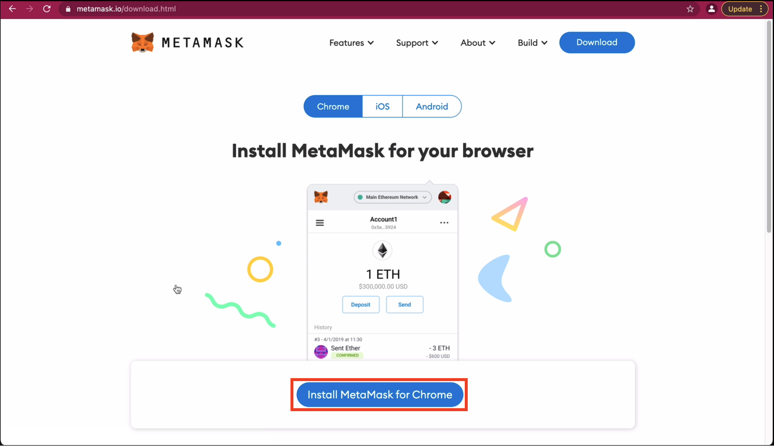 Install MetaMask for chrome