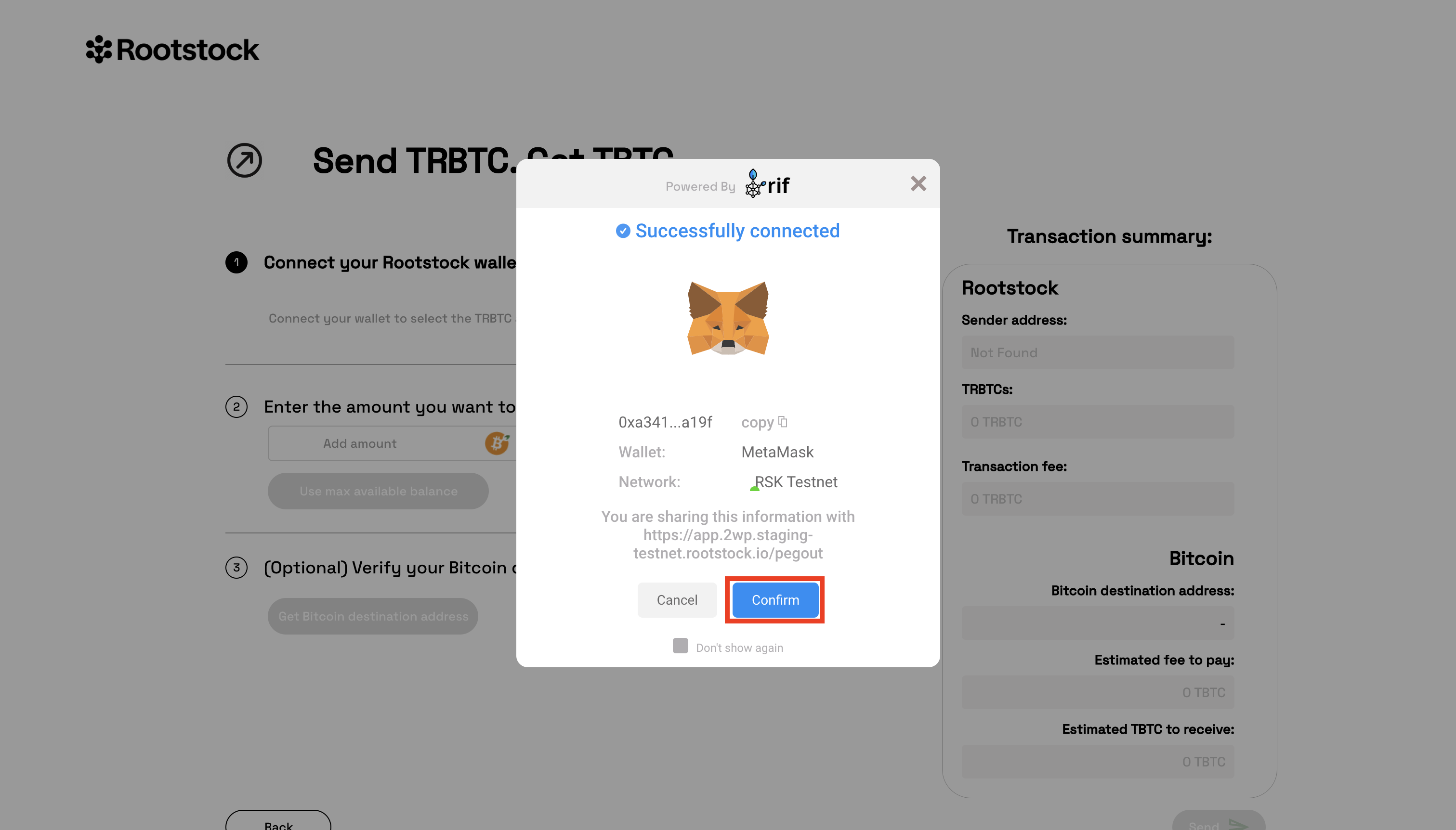 Confirm metamask wallet connection