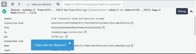 transaction hash copied