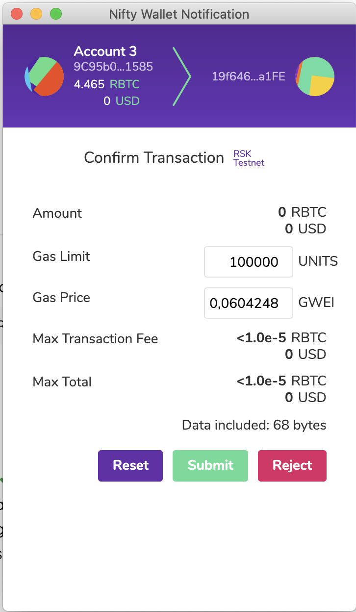 nifty wallet submit transaction