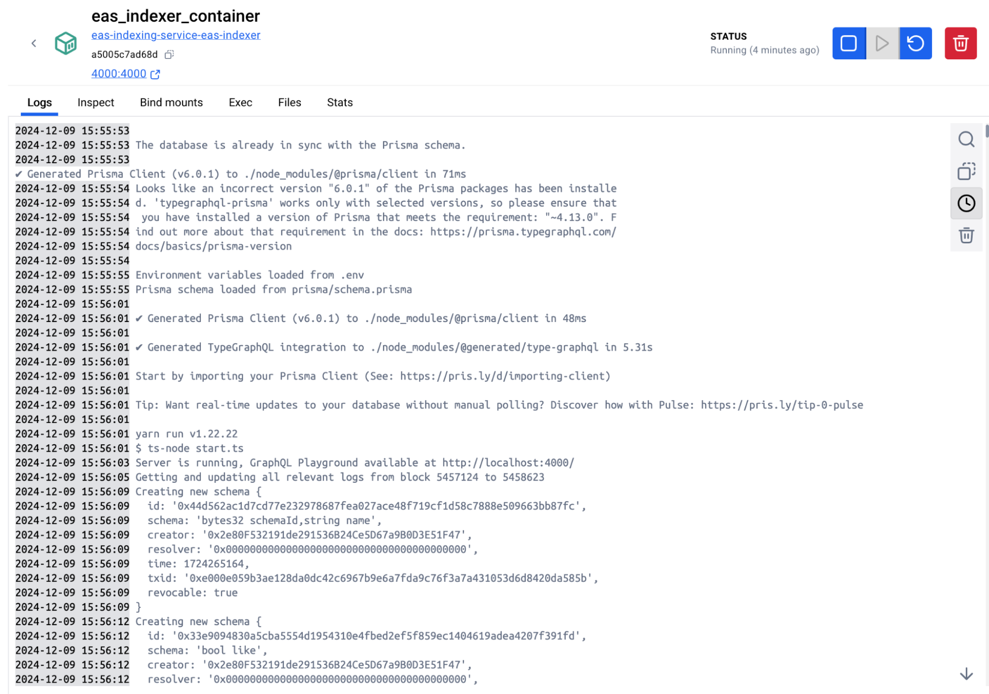 EAS Indexer Container Running Successfully